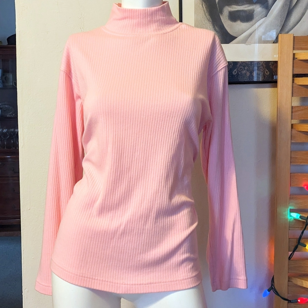 Cabin Creek "Spring" Pink Ribbed Mock Turtleneck - Picture 3 of 7
